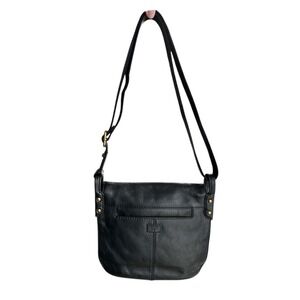 Fossil Long Live Vintage‎ 1954 Pebbled Black Leather Crossbody Flap Saddle Bag